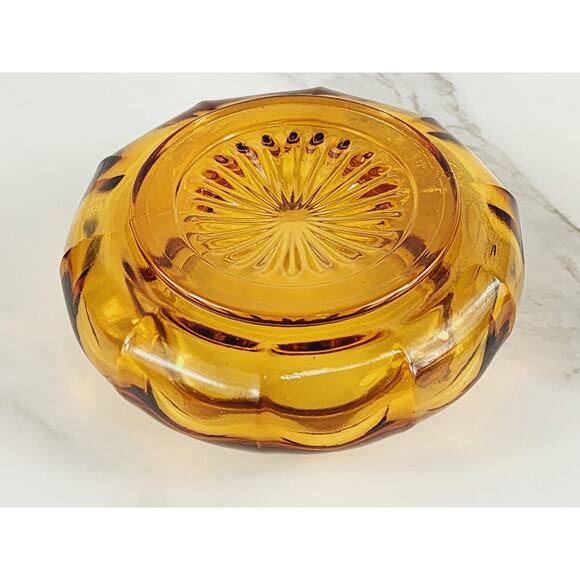 Depression Amber Glass Bowl Powder Vanity Jar w/o Lid 80's Art Decor 4 3/4" Vtg - Picture 9 of 12
